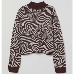 H&M Jacquard Knit Sweater Brown and White Swirl